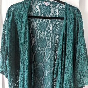 LuLaRoe Deep Green Shirley Duster With Black Fringe